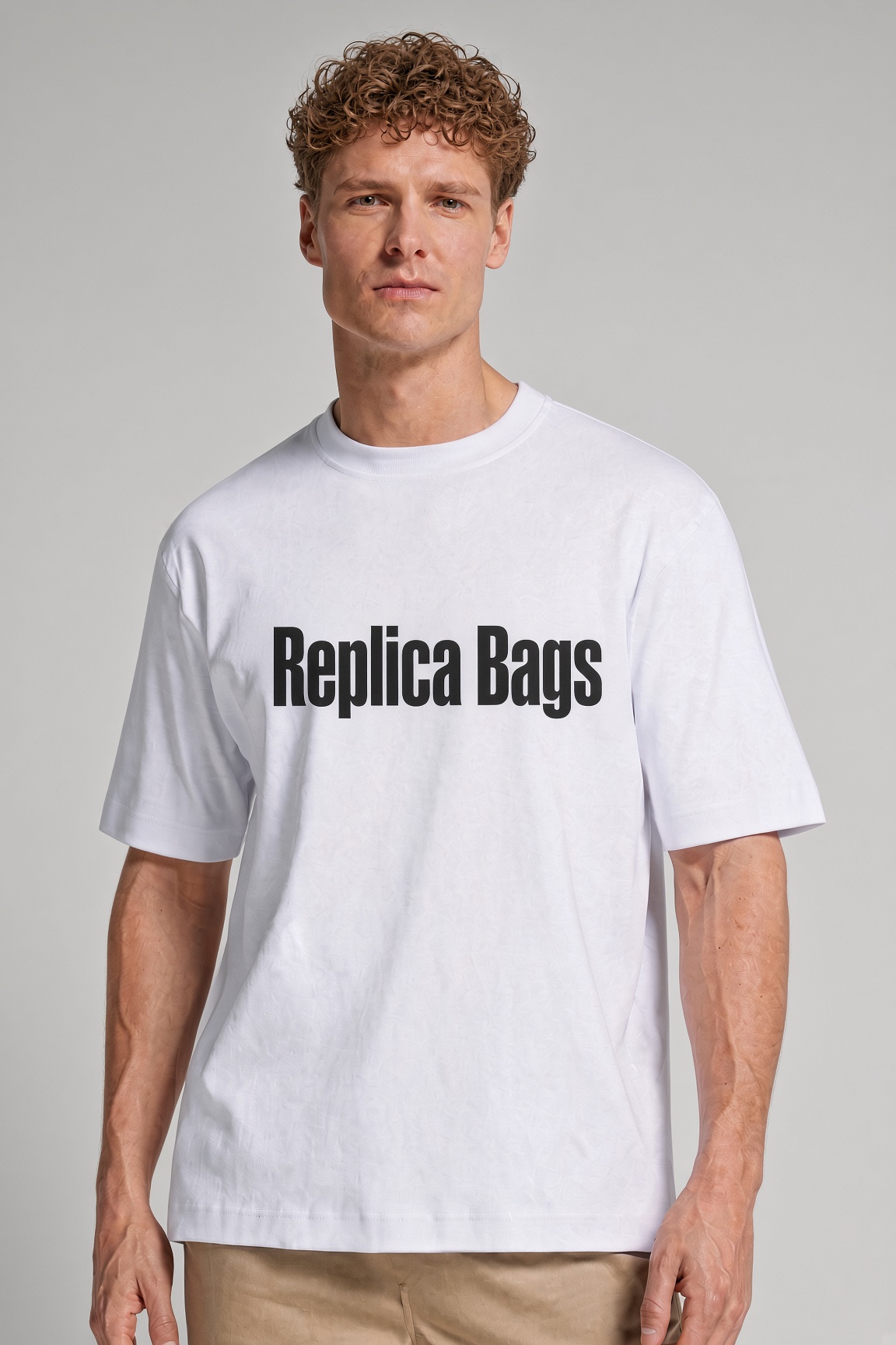 White shirt with Replica Bags print